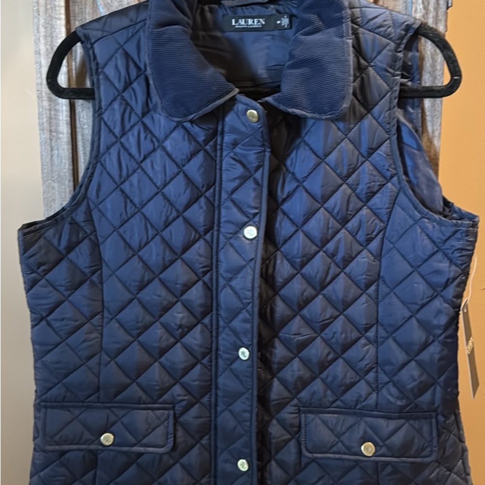 Ralph Lauren Navy Quilted Corduroy-Trim Vest